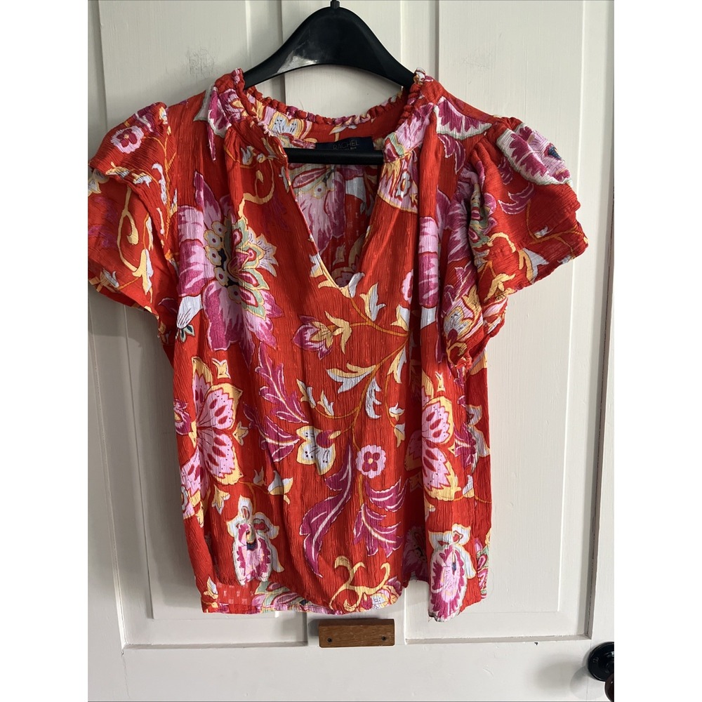 Rachel Rachel Roy Tropical Floral Flutter Sleeve V-Neck Blouse Resort Sz M Boho